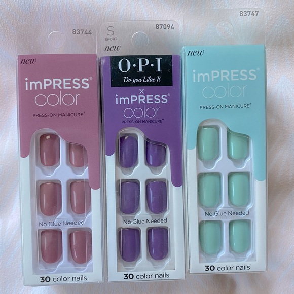 imPRESS color press on nails Pink, Purple, and Mint set of 3 - Picture 1 of 2